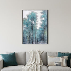 HomeRoots Aquamarine Forest Hand-Painted Canvas Art in Black Floater Frame - Serene Modern Home Decor Piece 576622