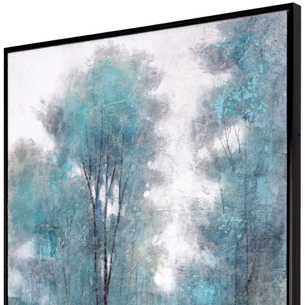 HomeRoots Aquamarine Forest Hand-Painted Canvas Art in Black Floater Frame - Serene Modern Home Decor Piece 576622
