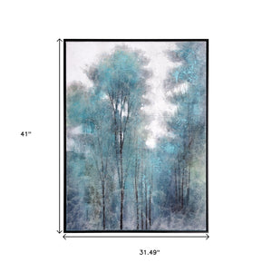 HomeRoots Aquamarine Forest Hand-Painted Canvas Art in Black Floater Frame - Serene Modern Home Decor Piece 576622