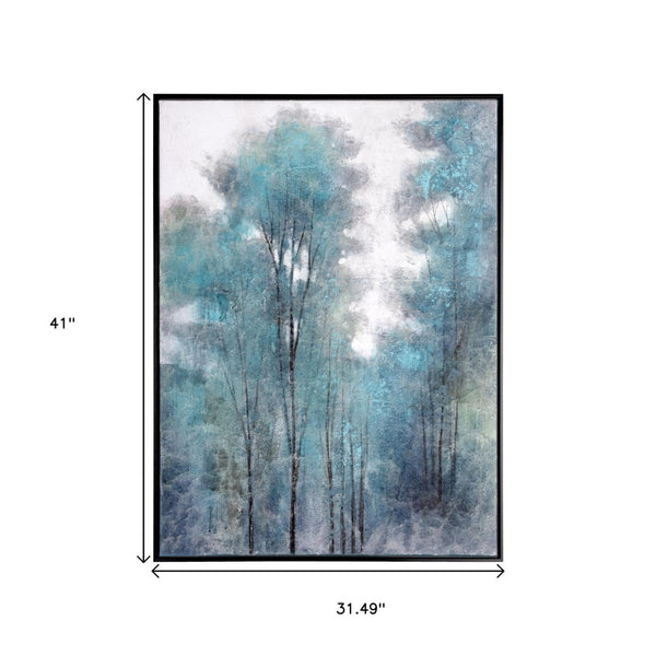 HomeRoots Aquamarine Forest Hand-Painted Canvas Art in Black Floater Frame - Serene Modern Home Decor Piece 576622