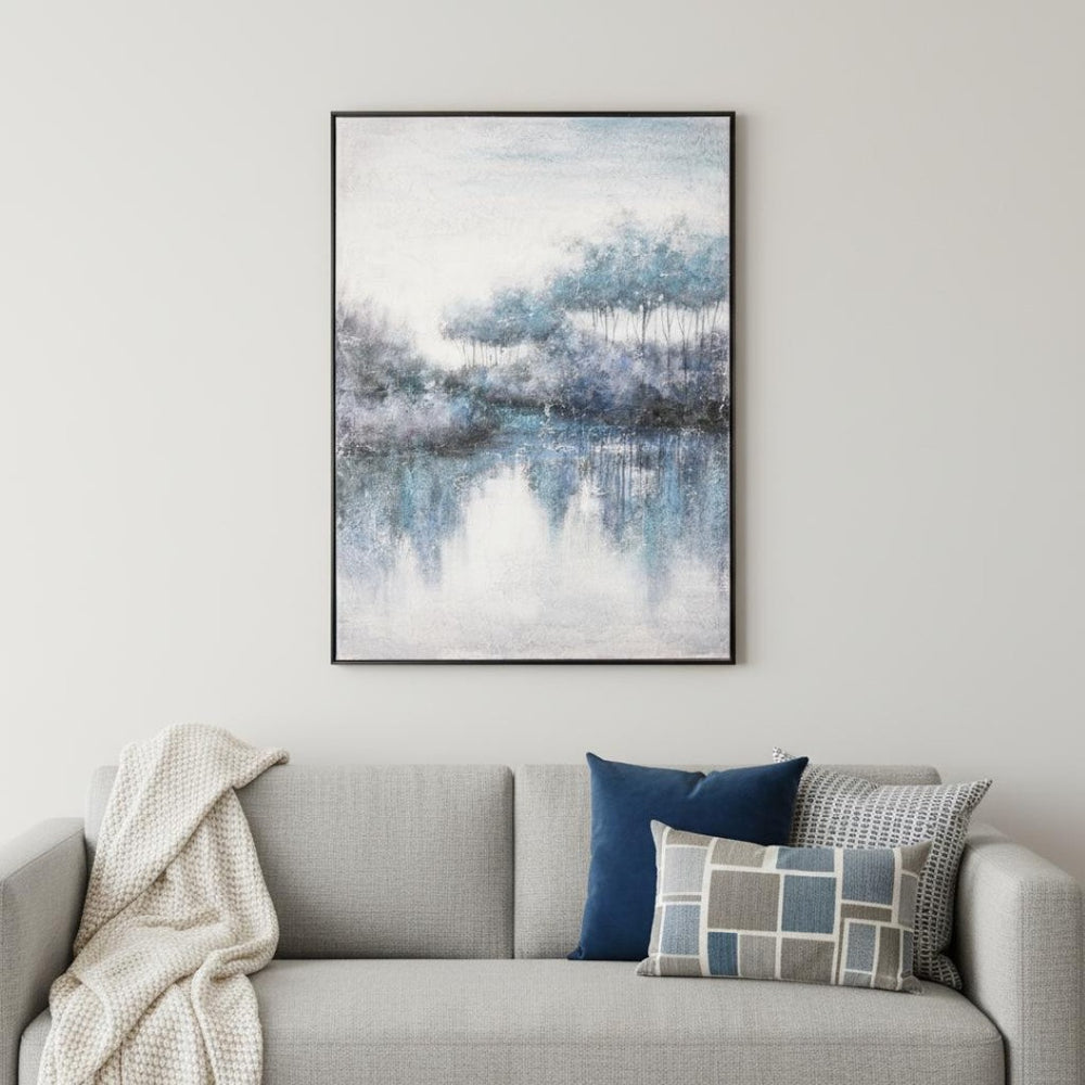HomeRoots Indigo Handcrafted Black Floater Frame Painting – Bold Canvas Wall Art for Modern Decor & Focal Points 576623