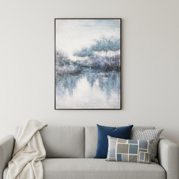 HomeRoots Indigo Handcrafted Black Floater Frame Painting – Bold Canvas Wall Art for Modern Decor & Focal Points 576623