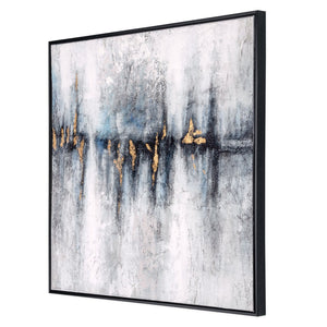 HomeRoots Cobalt Hand-Painted Canvas Wall Art in Black Floater Frame - Modern Gallery-Quality Decor Piece 576624