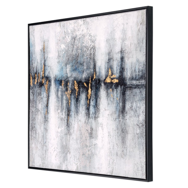 HomeRoots Cobalt Hand-Painted Canvas Wall Art in Black Floater Frame - Modern Gallery-Quality Decor Piece 576624