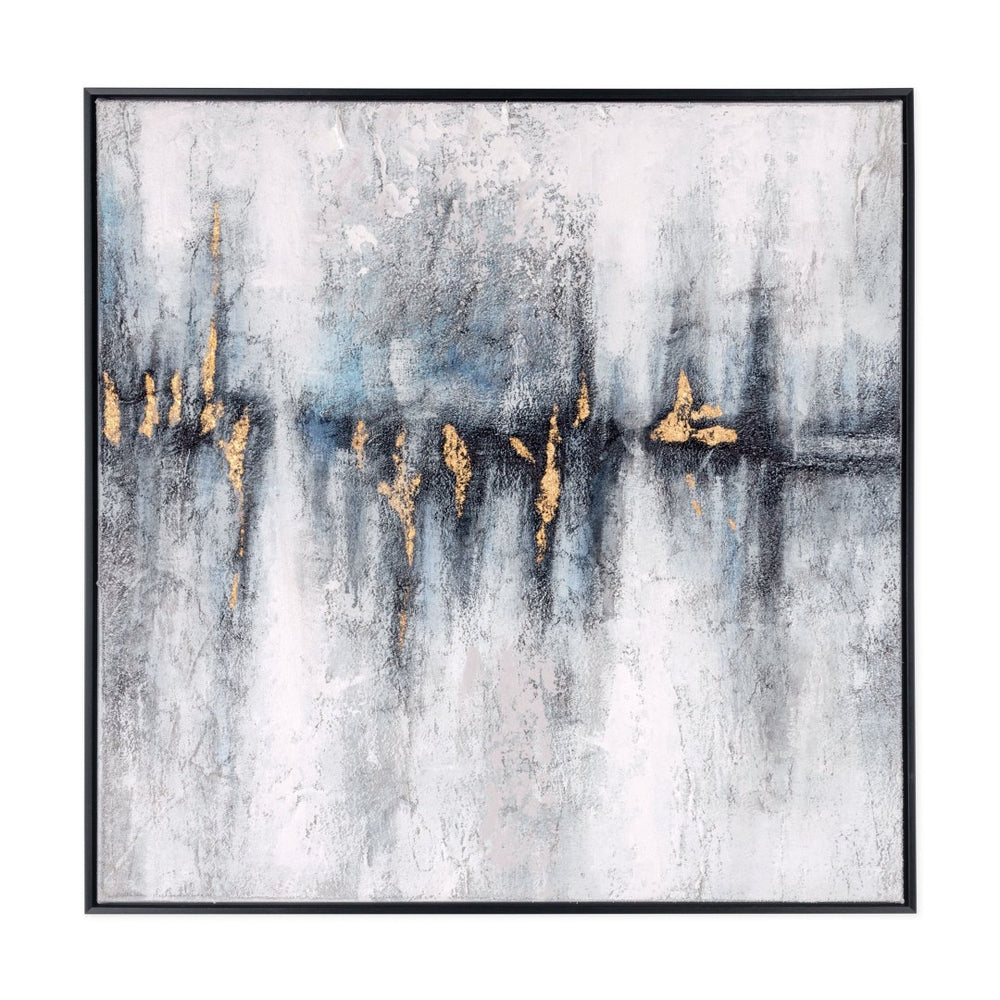 HomeRoots Cobalt Hand-Painted Canvas Wall Art in Black Floater Frame - Modern Gallery-Quality Decor Piece 576624