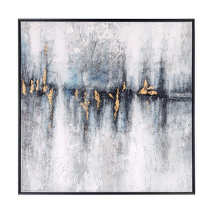 HomeRoots Cobalt Hand-Painted Canvas Wall Art in Black Floater Frame - Modern Gallery-Quality Decor Piece 576624
