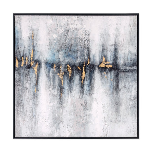 HomeRoots Cobalt Hand-Painted Canvas Wall Art in Black Floater Frame - Modern Gallery-Quality Decor Piece 576624