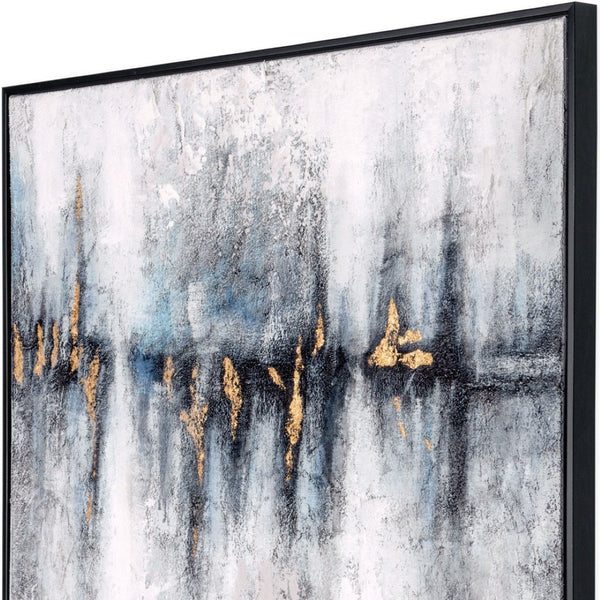 HomeRoots Cobalt Hand-Painted Canvas Wall Art in Black Floater Frame - Modern Gallery-Quality Decor Piece 576624
