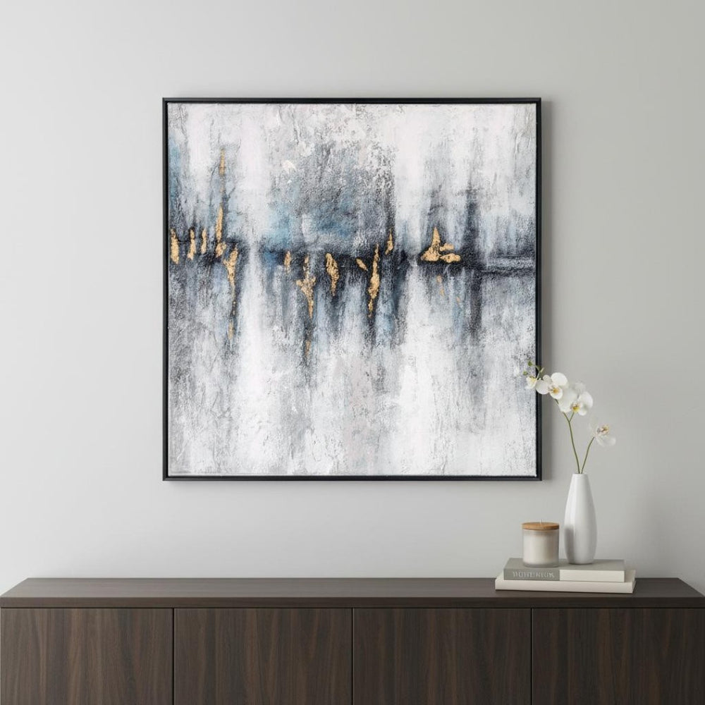 HomeRoots Cobalt Hand-Painted Canvas Wall Art in Black Floater Frame - Modern Gallery-Quality Decor Piece 576624