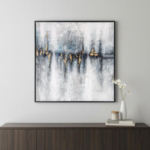 HomeRoots Cobalt Hand-Painted Canvas Wall Art in Black Floater Frame - Modern Gallery-Quality Decor Piece 576624