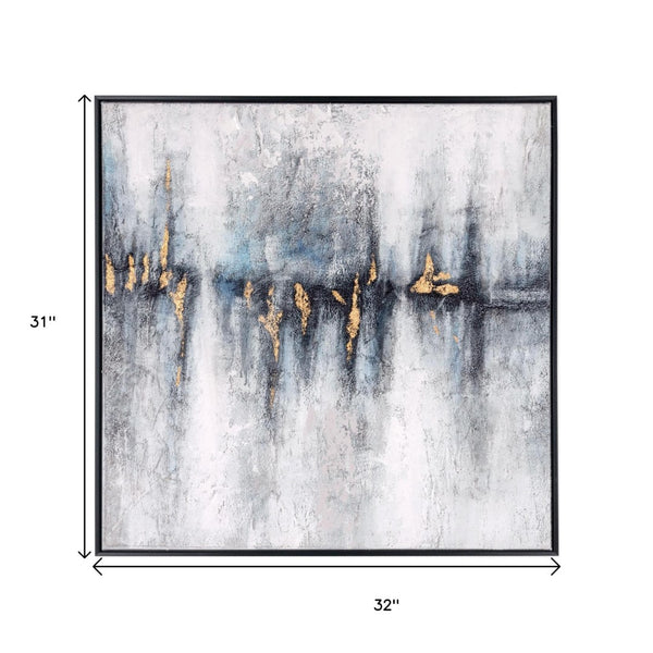HomeRoots Cobalt Hand-Painted Canvas Wall Art in Black Floater Frame - Modern Gallery-Quality Decor Piece 576624