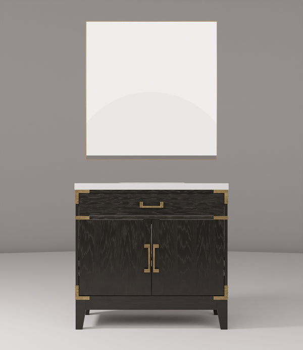 English Elm Black Oak Single Bath Vanity Set With White Quartz Countertop & 34” Mirror - Modern Elegance For Your Space B2731S02126