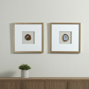 HomeRoots Set of Two Stunning Purple Agate Shadowbox Framed Art Pieces – Modern Gold Finish for Your Walls! 576625