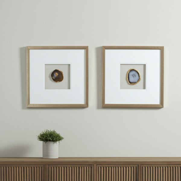 HomeRoots Set of Two Stunning Purple Agate Shadowbox Framed Art Pieces – Modern Gold Finish for Your Walls! 576625