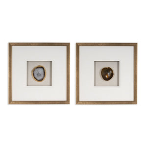 HomeRoots Set of Two Stunning Purple Agate Shadowbox Framed Art Pieces – Modern Gold Finish for Your Walls! 576625