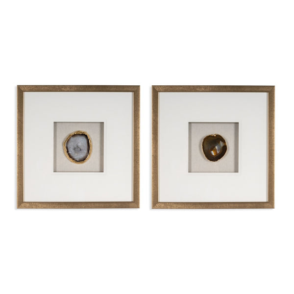 HomeRoots Set of Two Stunning Purple Agate Shadowbox Framed Art Pieces – Modern Gold Finish for Your Walls! 576625