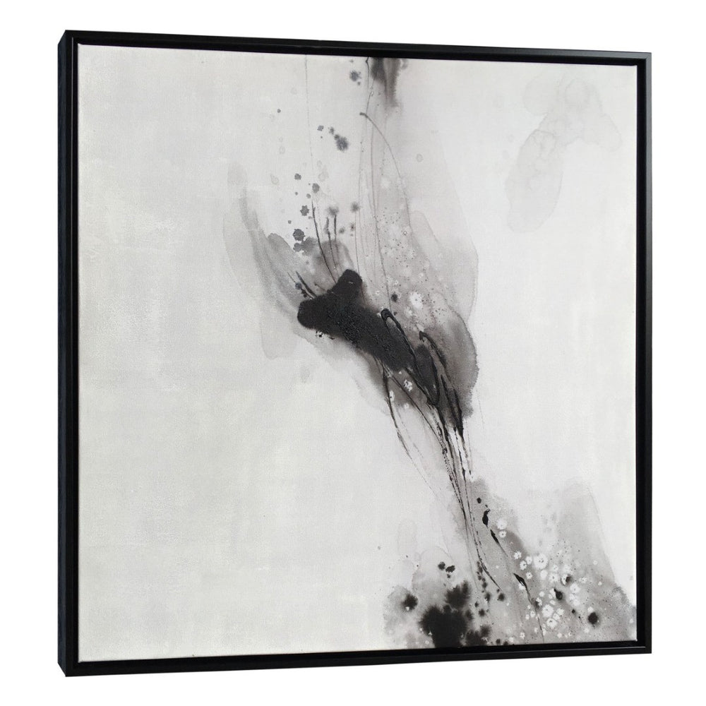 HomeRoots Raven Mist I Hand-Painted Giclée Canvas Art in Black Floater Frame - Modern Wall Décor Upgrade! 576626