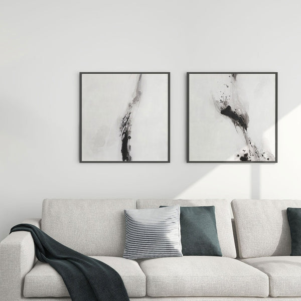 HomeRoots Raven Mist I Hand-Painted Giclée Canvas Art in Black Floater Frame - Modern Wall Décor Upgrade! 576626