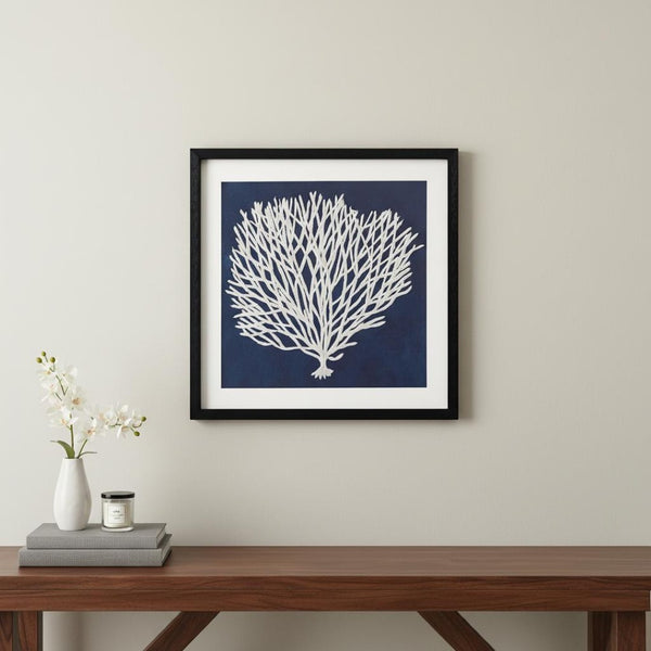 HomeRoots Sea Fan I Coastal Shadowbox Wall Art - Modern Black Textured Print for Home Decor Accent Piece 576629