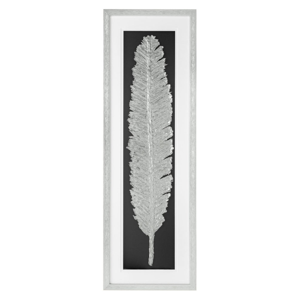 HomeRoots Metallic Feather Shadowbox Wall Art - Modern Textual Decor with Silver Accents for Chic Spaces 576635