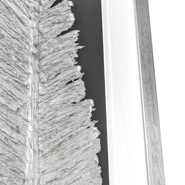 HomeRoots Metallic Feather Shadowbox Wall Art - Modern Textual Decor with Silver Accents for Chic Spaces 576635