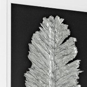 HomeRoots Metallic Feather Shadowbox Wall Art - Modern Textual Decor with Silver Accents for Chic Spaces 576635
