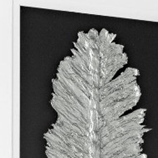 HomeRoots Metallic Feather Shadowbox Wall Art - Modern Textual Decor with Silver Accents for Chic Spaces 576635