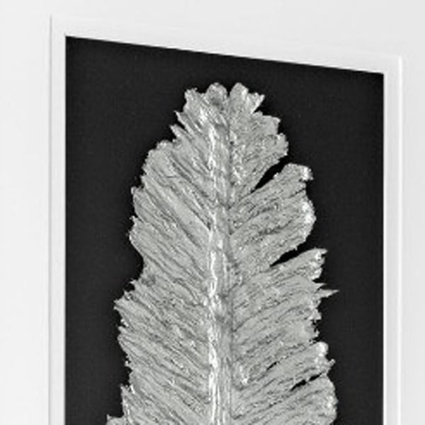HomeRoots Metallic Feather Shadowbox Wall Art - Modern Textual Decor with Silver Accents for Chic Spaces 576635