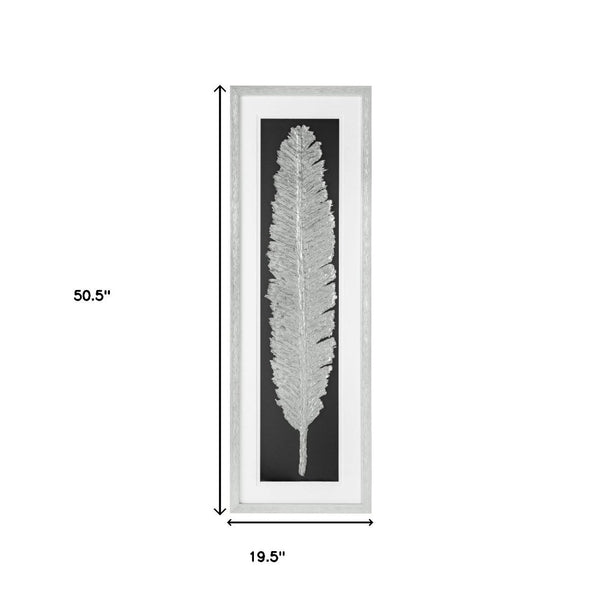 HomeRoots Metallic Feather Shadowbox Wall Art - Modern Textual Decor with Silver Accents for Chic Spaces 576635