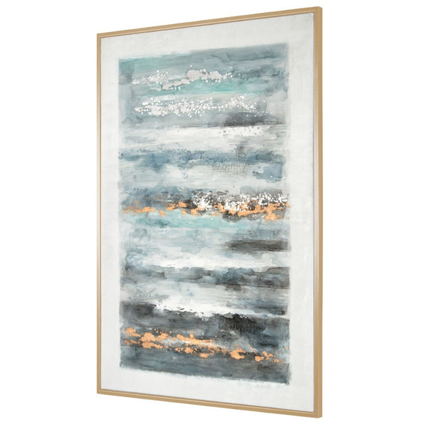 HomeRoots Blue Ribbons Hand-Painted Canvas Art with Gold Floater Frame – Bold Contemporary Wall Décor Piece 576639