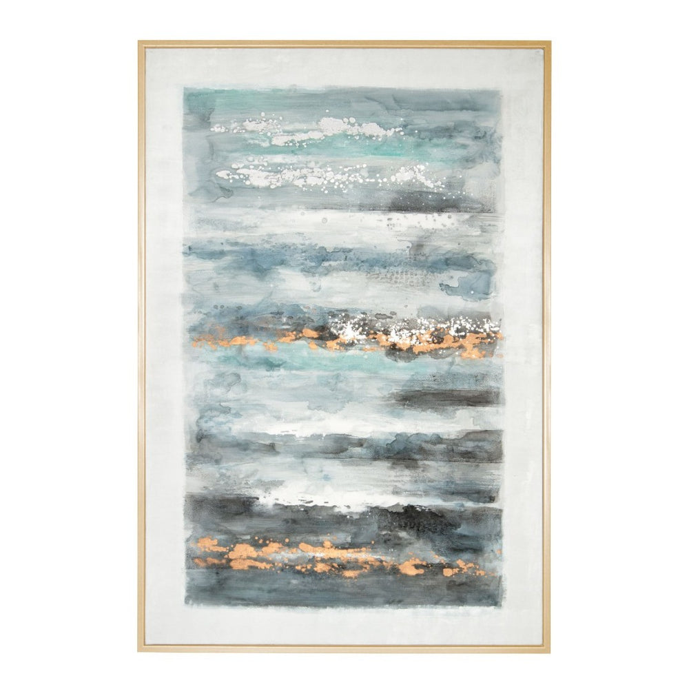 HomeRoots Blue Ribbons Hand-Painted Canvas Art with Gold Floater Frame – Bold Contemporary Wall Décor Piece 576639