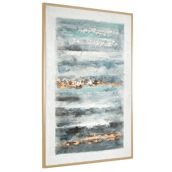 HomeRoots Blue Ribbons Hand-Painted Canvas Art with Gold Floater Frame – Bold Contemporary Wall Décor Piece 576639