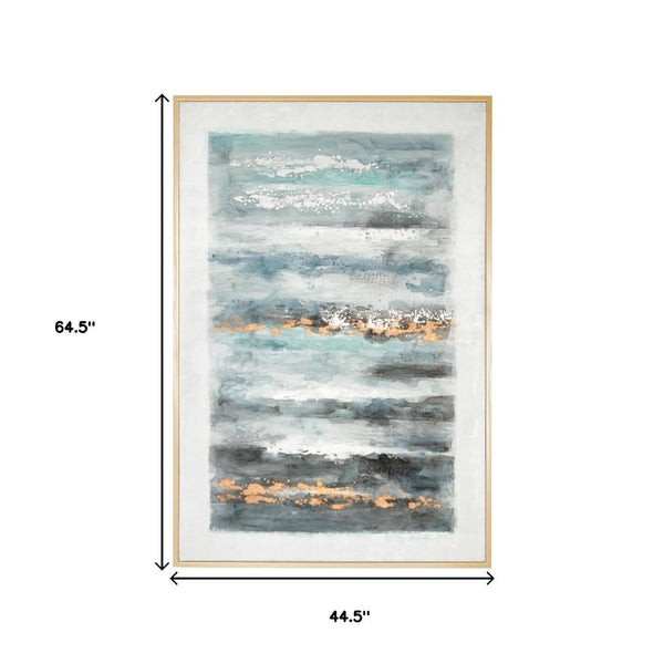 HomeRoots Blue Ribbons Hand-Painted Canvas Art with Gold Floater Frame – Bold Contemporary Wall Décor Piece 576639