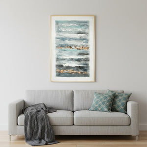 HomeRoots Blue Ribbons Hand-Painted Canvas Art with Gold Floater Frame – Bold Contemporary Wall Décor Piece 576639