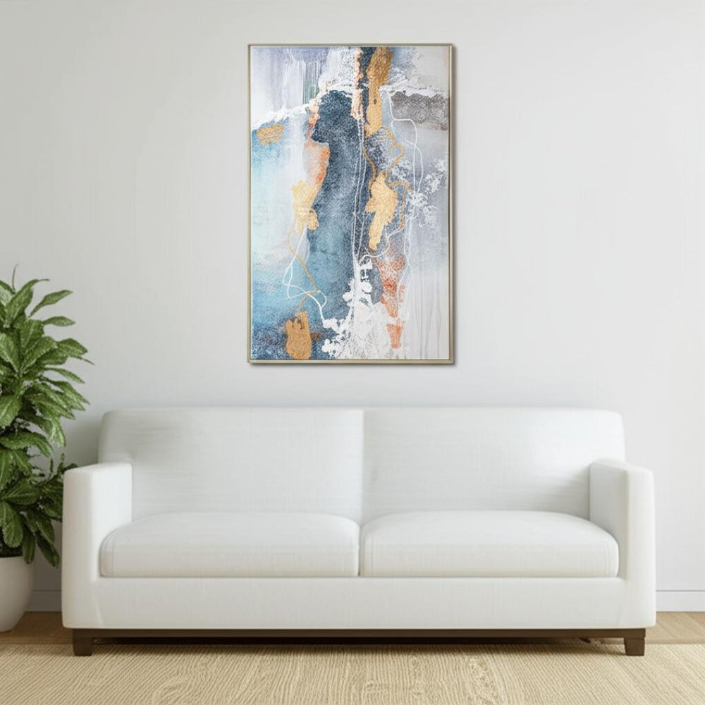 HomeRoots Bounding Hand-Painted Canvas Art in Silver Floater Frame - Vibrant Wall Decor for Modern Spaces 576651