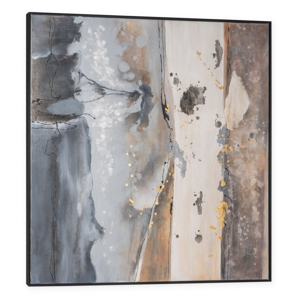HomeRoots Layered Coastal Vibe Black Floater Frame Painting - Hand-Painted Canvas Art for Modern Interiors 576652