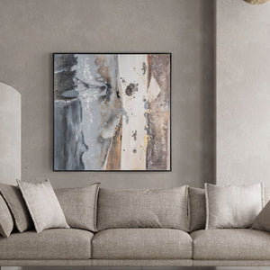 HomeRoots Layered Coastal Vibe Black Floater Frame Painting - Hand-Painted Canvas Art for Modern Interiors 576652