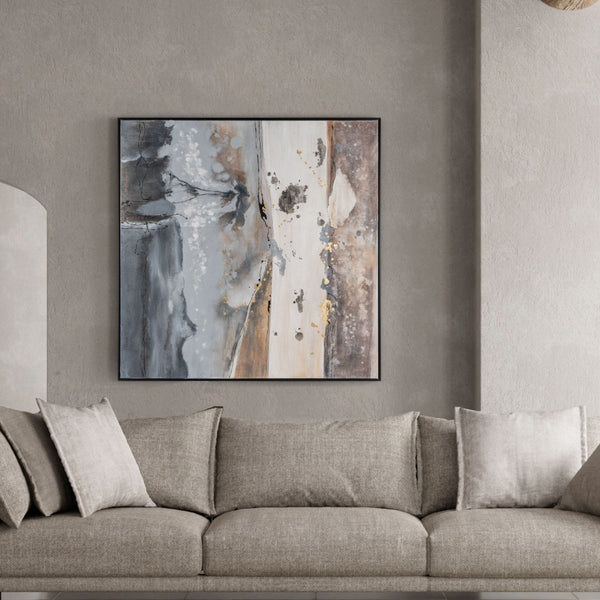 HomeRoots Layered Coastal Vibe Black Floater Frame Painting - Hand-Painted Canvas Art for Modern Interiors 576652