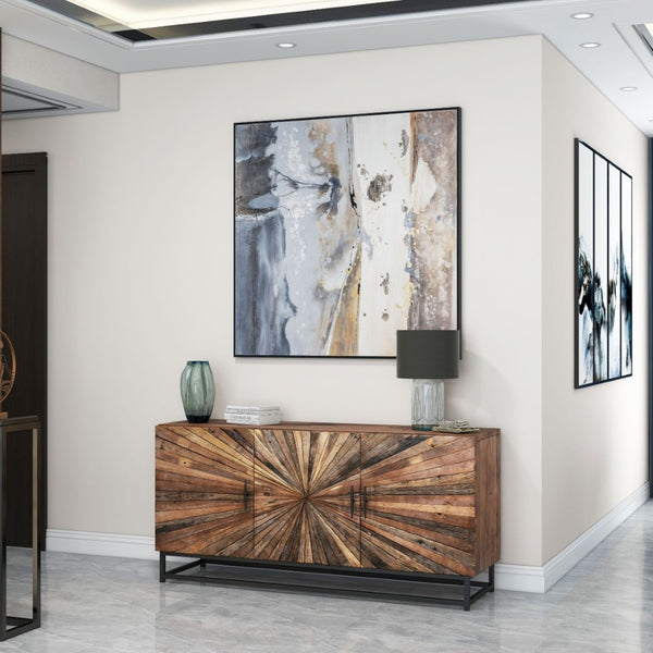 HomeRoots Layered Coastal Vibe Black Floater Frame Painting - Hand-Painted Canvas Art for Modern Interiors 576652