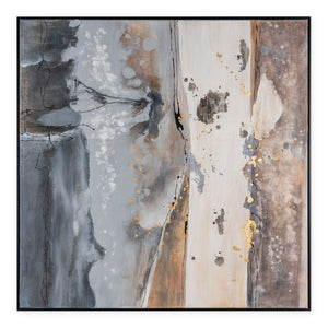 HomeRoots Layered Coastal Vibe Black Floater Frame Painting - Hand-Painted Canvas Art for Modern Interiors 576652