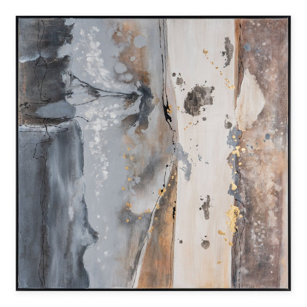 HomeRoots Layered Coastal Vibe Black Floater Frame Painting - Hand-Painted Canvas Art for Modern Interiors 576652