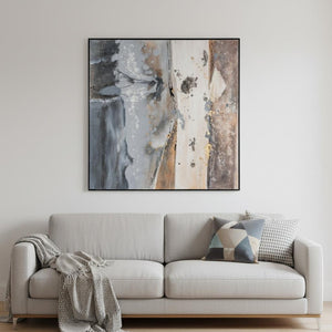 HomeRoots Layered Coastal Vibe Black Floater Frame Painting - Hand-Painted Canvas Art for Modern Interiors 576652