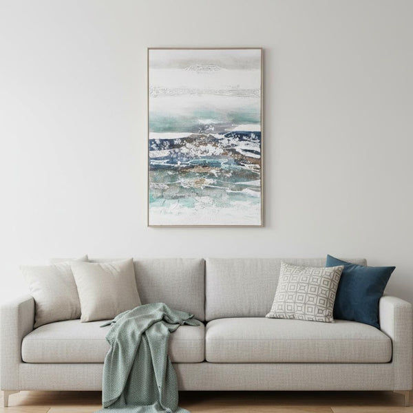HomeRoots High Seas Silver Floater Frame Canvas Art - Dramatic Coastal Wall Décor for Modern Spaces 576653
