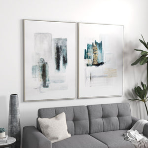 HomeRoots Moonstone Hand-Painted Canvas Art in Silver Floater Frame – Modern Elegance for Any Space 576664