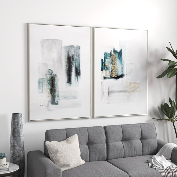 HomeRoots Moonstone Hand-Painted Canvas Art in Silver Floater Frame – Modern Elegance for Any Space 576664
