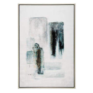 HomeRoots Moonstone Hand-Painted Canvas Art in Silver Floater Frame – Modern Elegance for Any Space 576664