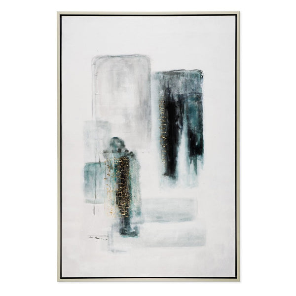 HomeRoots Moonstone Hand-Painted Canvas Art in Silver Floater Frame – Modern Elegance for Any Space 576664