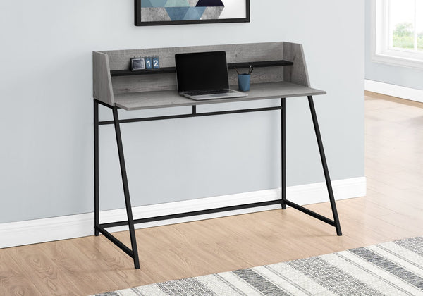 English Elm Computer Desk - Modern Grey Laminate Workstation With Storage Hutch And Black Metal Accents, 48" L B2710P219837