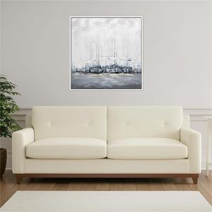 HomeRoots Clipper Hand-Painted Framed Canvas Nautical Wall Art - Large White Floater Frame for Stunning Decor 576668