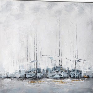 HomeRoots Clipper Hand-Painted Framed Canvas Nautical Wall Art - Large White Floater Frame for Stunning Decor 576668